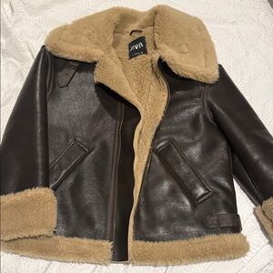 Zara Dark Brown and Cream Teddy Jacket